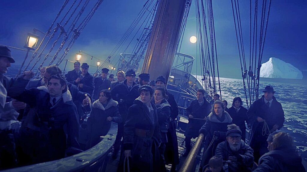 Menschen auf dem Rettungboot